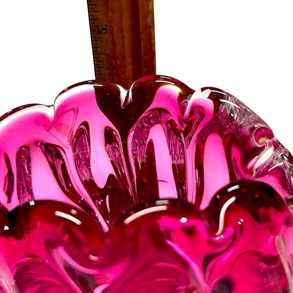 VTG EGERMANN ART GLASS CLAMSHELL BOWL CZECH REPUBLIC CRANBERRY SOMMERSO DESIGN - Picture 8 of 9